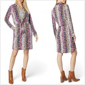 London Times Navy Wine Collared Tie Front Shirt Dress Stretch Jersey NWT NEW 12